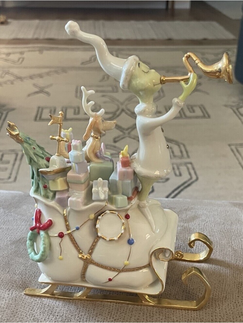 Spectacular Lenox Return to Whoville Grinch & Max on Packed Sleigh W/COA